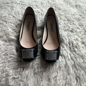 Prada Black Flats with Silver Accents